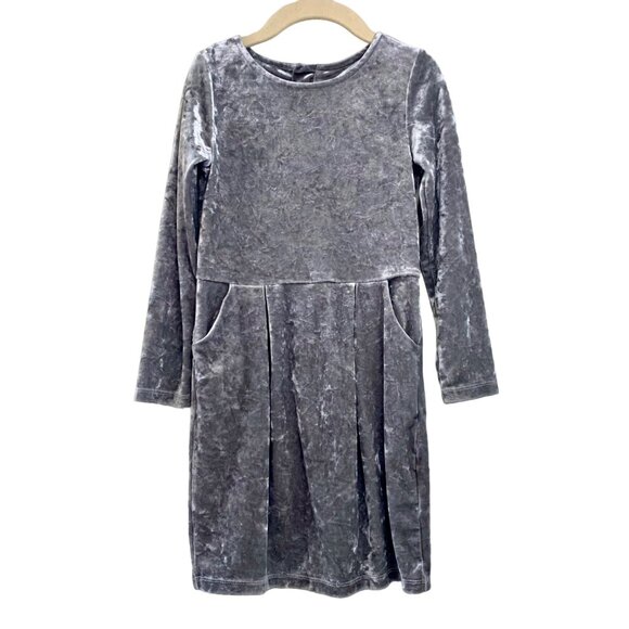 H&M Other - H&M Crushed Velvet Dress Girls 4-6 4T 5T Silver Grey Velour Pockets H And M